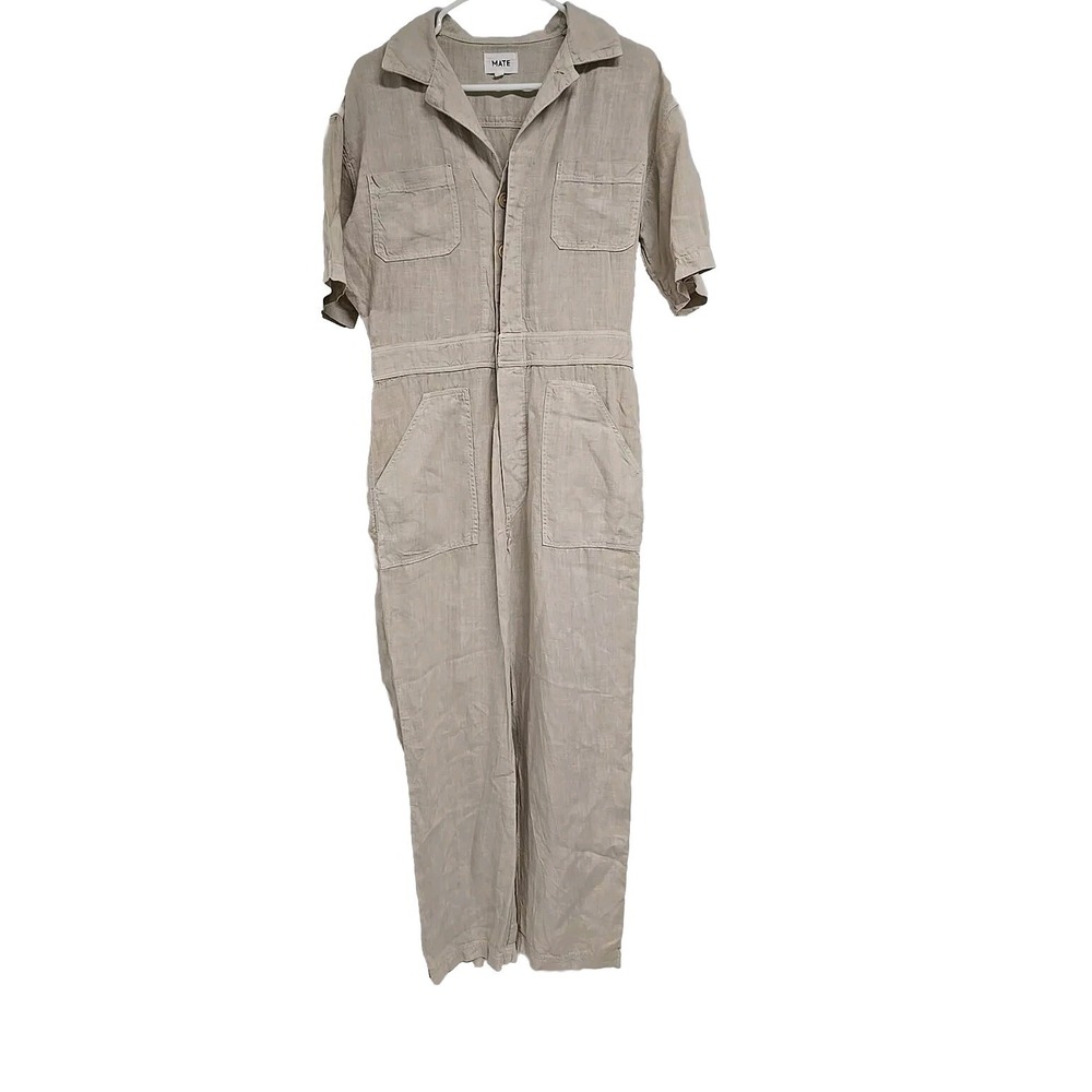 MATE the Label Cream Short-Sleeve Linen Jumpsuit - Picture 3 of 10